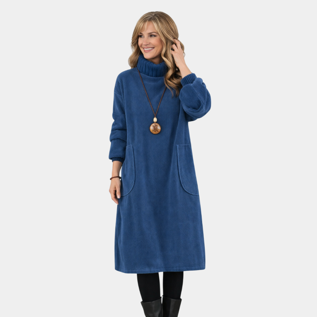 Sofia | Robe midi en tricot élégante avec col roulé