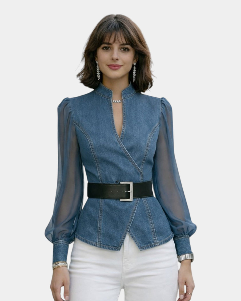 Alizée | Haut en denim avec des manches en chiffon léger