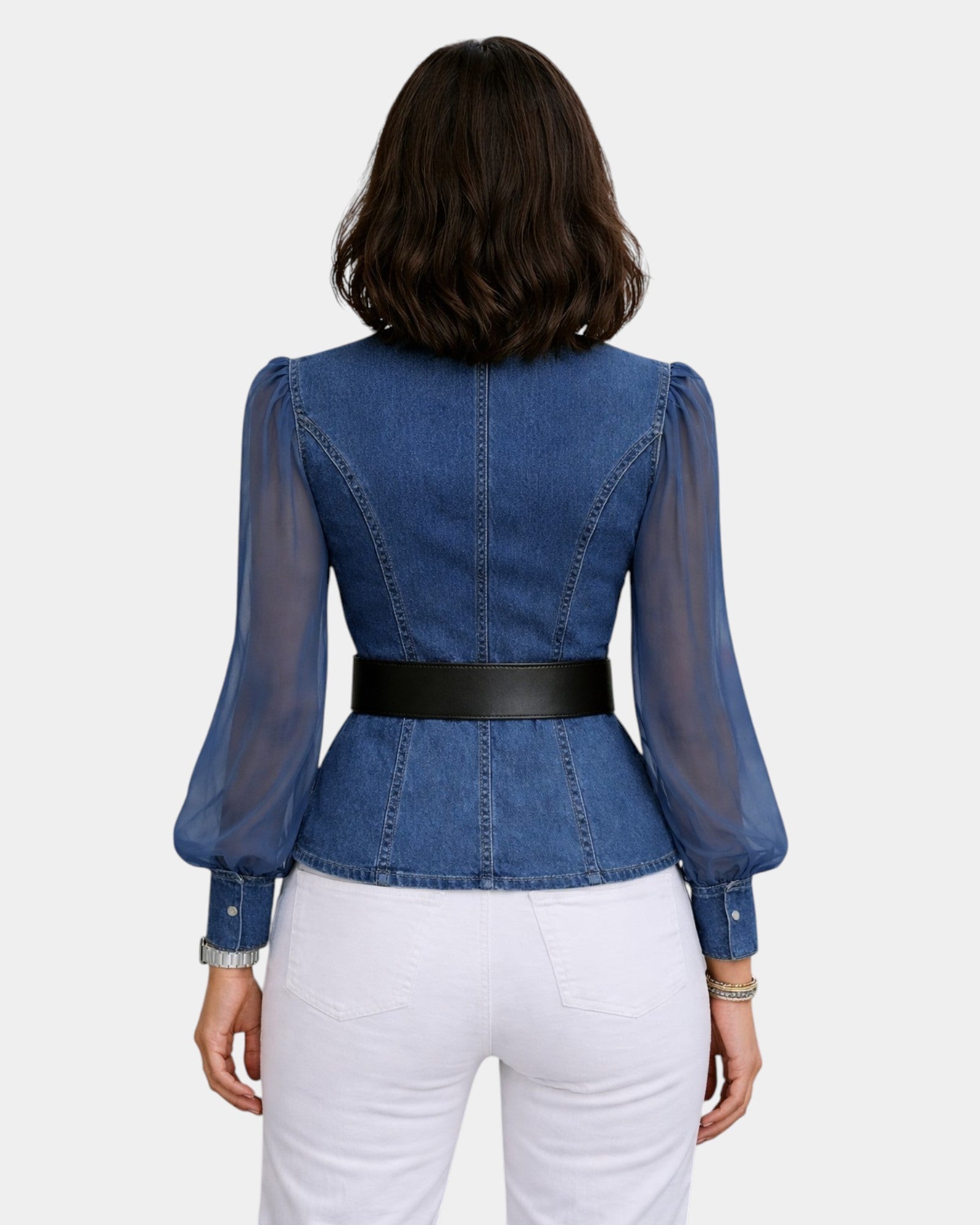 Alizée | Haut en denim avec des manches en chiffon léger