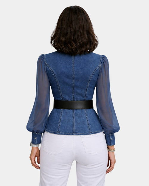 Alizée | Haut en denim avec des manches en chiffon léger